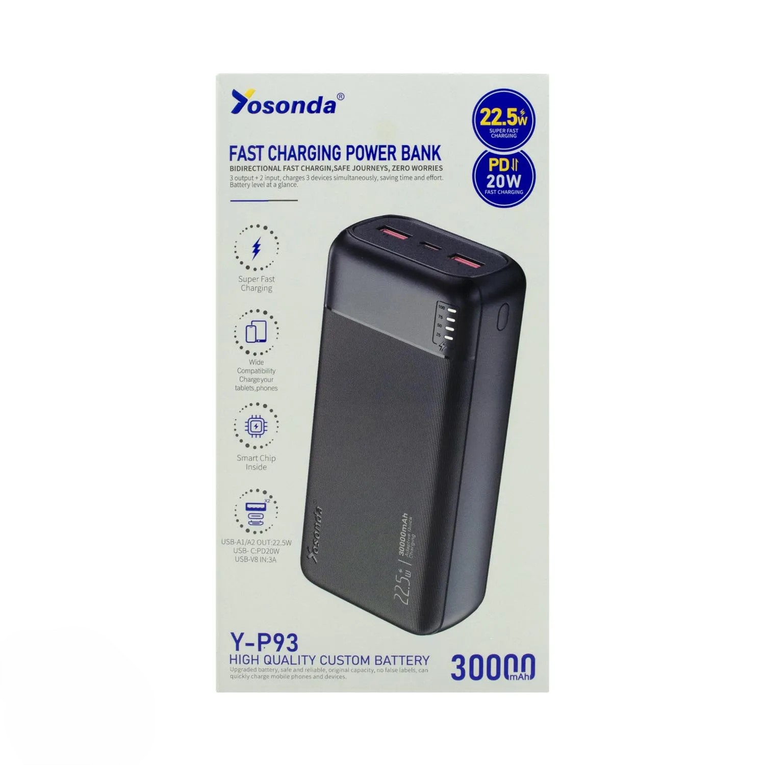 خرید پاور بانک 30 هزار  Yosonda مدل Y-P93 22.5W
